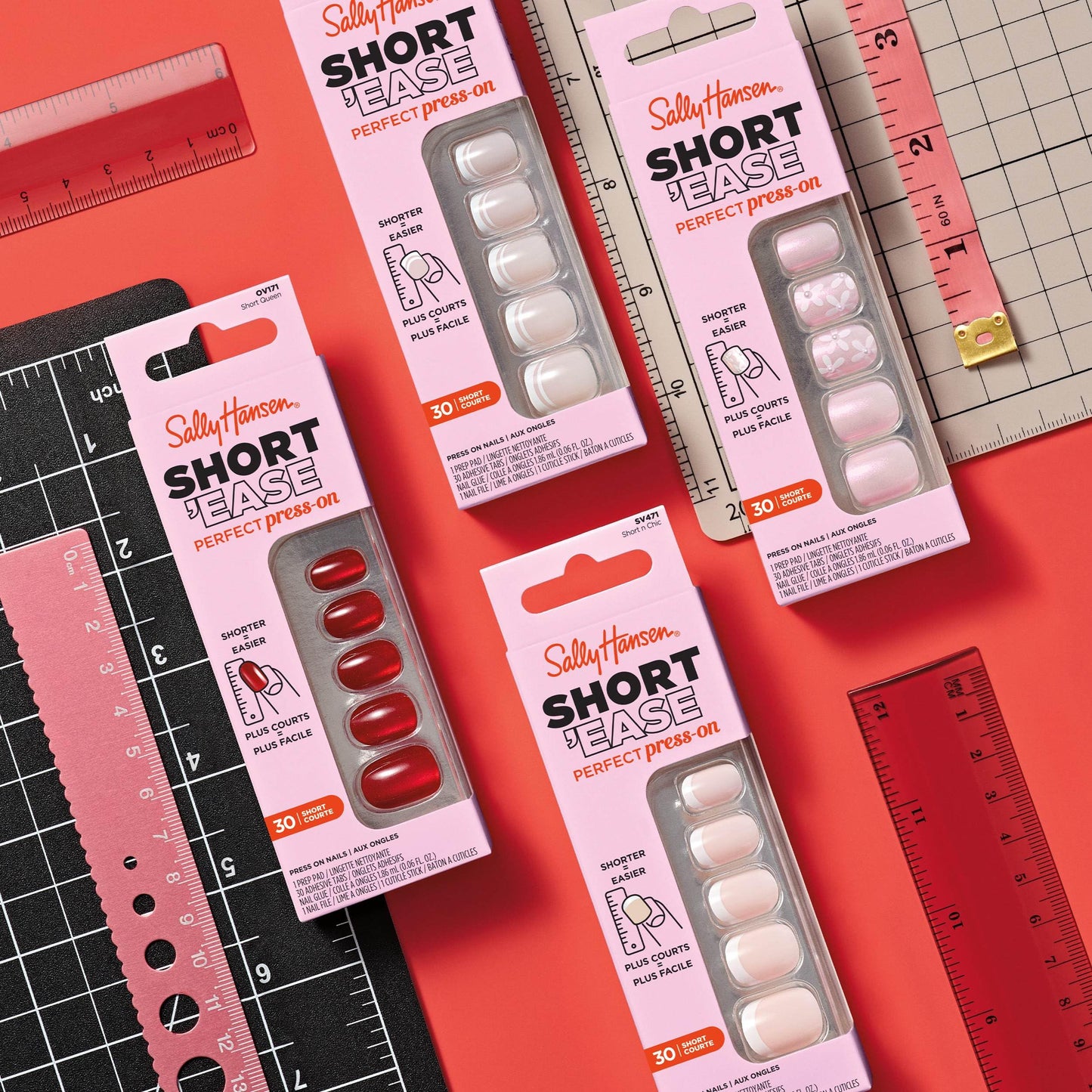 Sally Hansen Salon Effects Perfect Press-On Short'Ease Nails | Square Shape | Easy to Apply, Non-Damaging, Natural Look Vitamin E & B5 | 30 Nails, Nail Glue, Adhesive Tabs, File| Short Circute