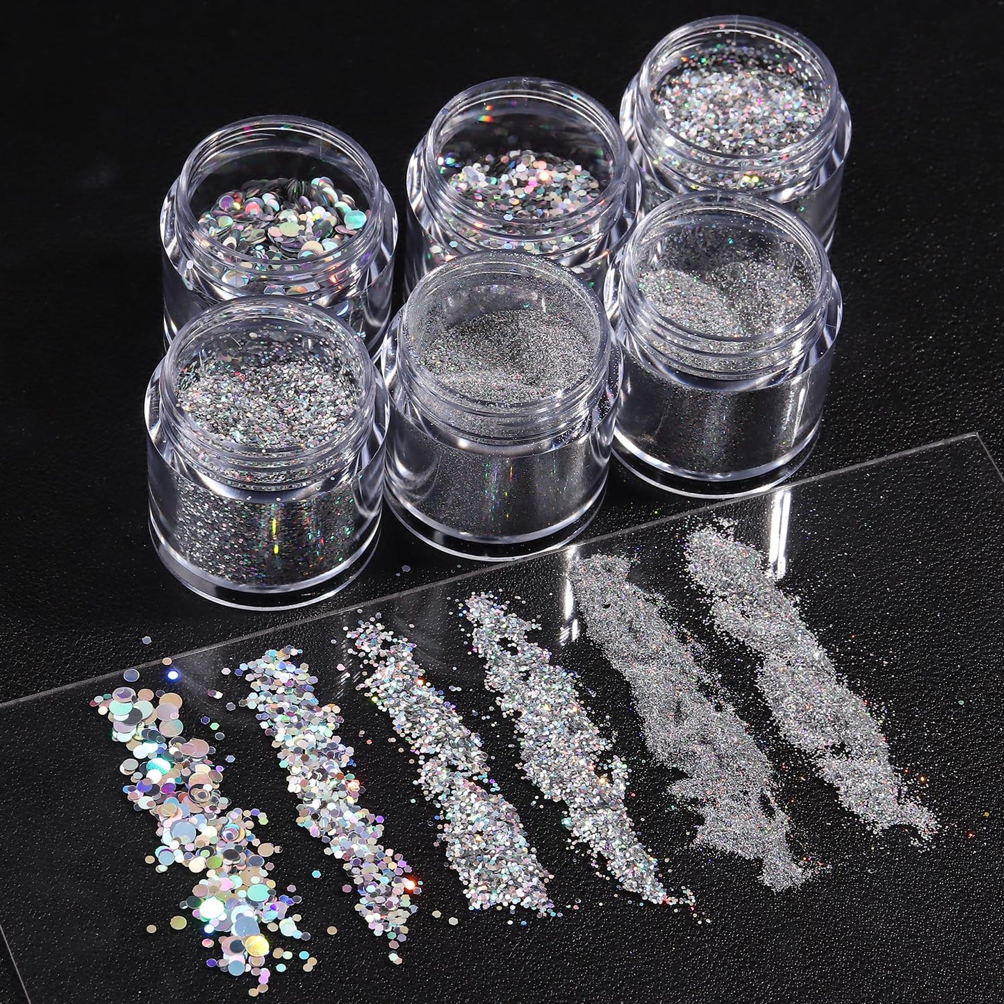Furtherpretty Laser Silver Nail Glitter Powder Set, Mixed-Size Holographic Nail Glitter Dust, Sparkling Sequins & Flakes for Nail Art Decoration, Manicure Salon Supplies, Silver Glitter for Crafts