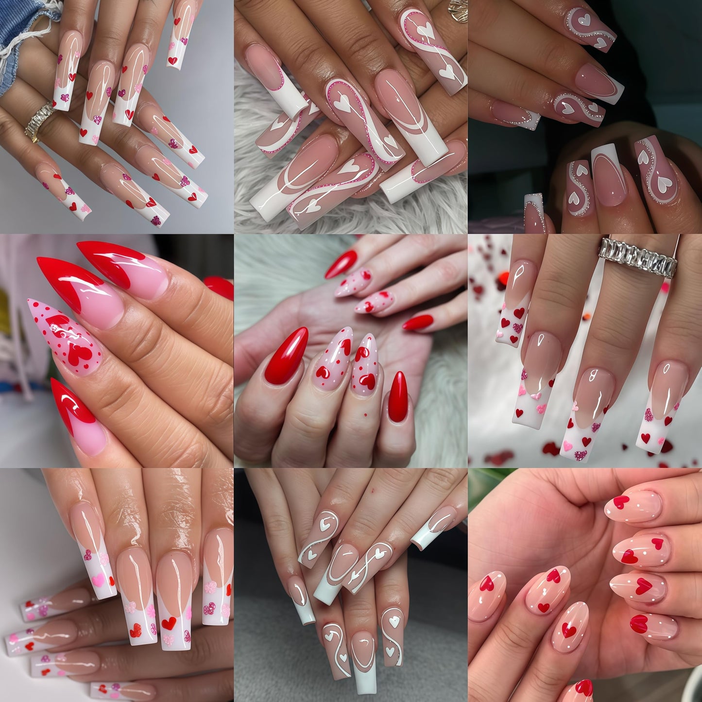 8 Pcs Valentines Day Nail Stickers French Heart Nail Decals Glitter Pink Silver Romantic Heart Curved Line Nails Design 3D Self-Adhesive Pink Red Silver Glitter Mini Hearts Nails Supplies for Women