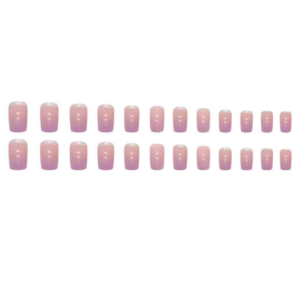 Foccna Purple Press on Nails Bling Fake Nails Square Cute Women's Bling False Nails Daily Wear Artificail Nails for Women and Girls-24Pcs