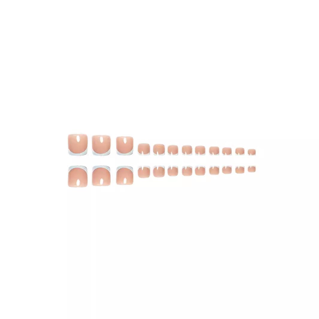 CTTHNBD Medium Press on Nails Square & Press on Toenails Set, Blue French Tip Fake Nails with Swirl Design - for Women 48 Pcs