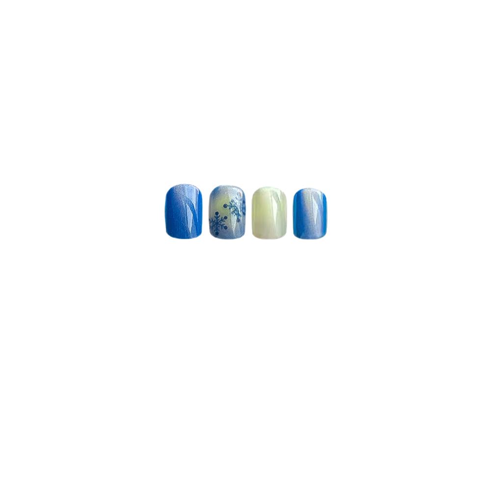 Christmas Blue Press on Nails Snowflake Short Fake Nails Winter Square Nails Press ons Full Cover Stick on Nail Xmas Reusable Acrylic Nail Bling Glue on Nails for Women 24Pcs