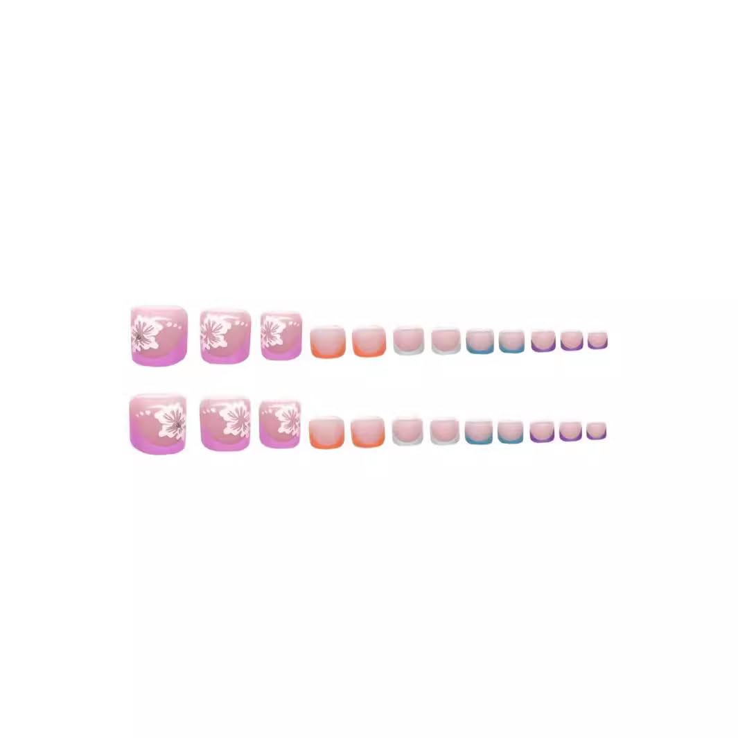 CTTHNBD Press on Nails Long Square & Fake Toenails Set, Flower Butterfly Charms Design - Spring Press on Toe Nails for Women - 48 Pcs