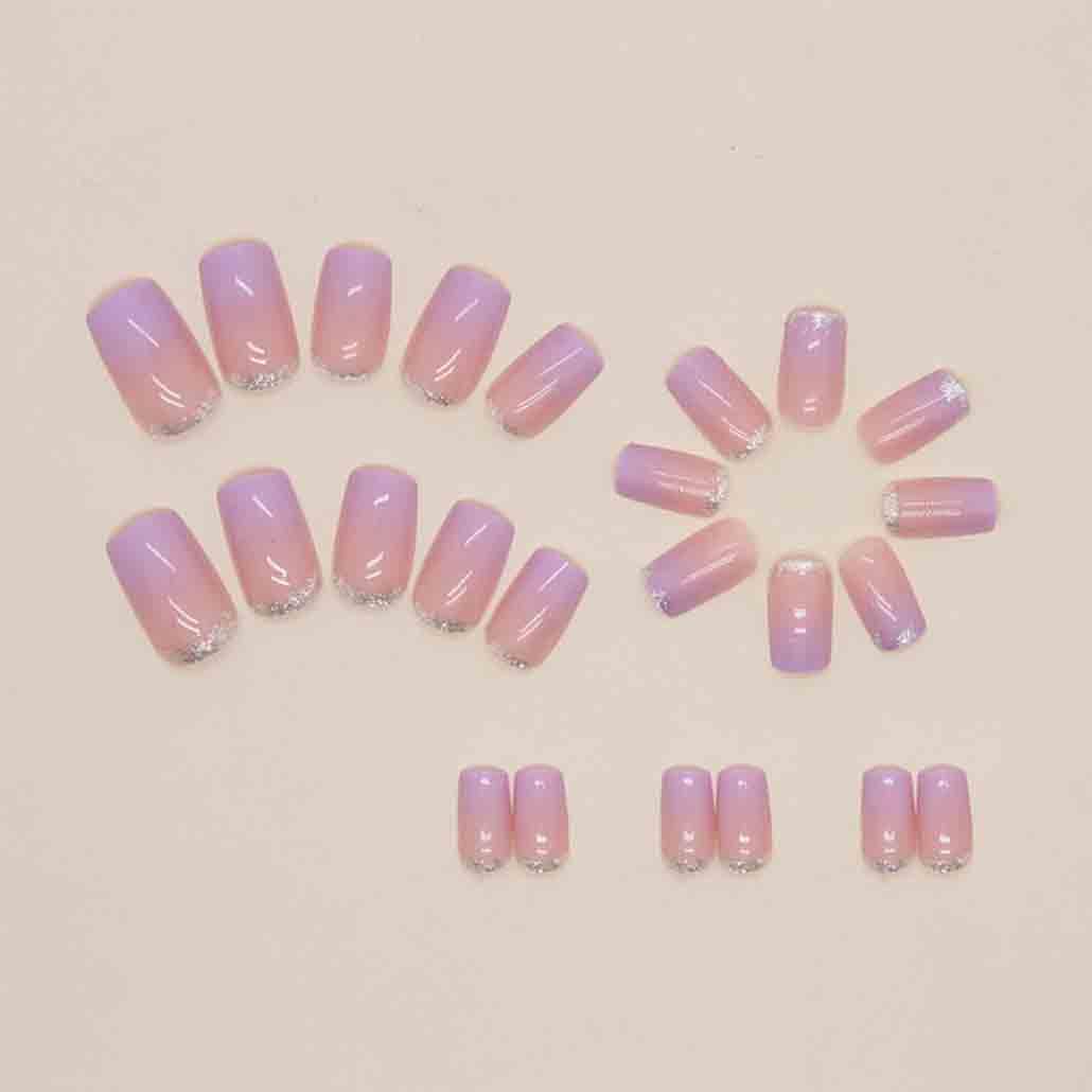Foccna Purple Press on Nails Bling Fake Nails Square Cute Women's Bling False Nails Daily Wear Artificail Nails for Women and Girls-24Pcs