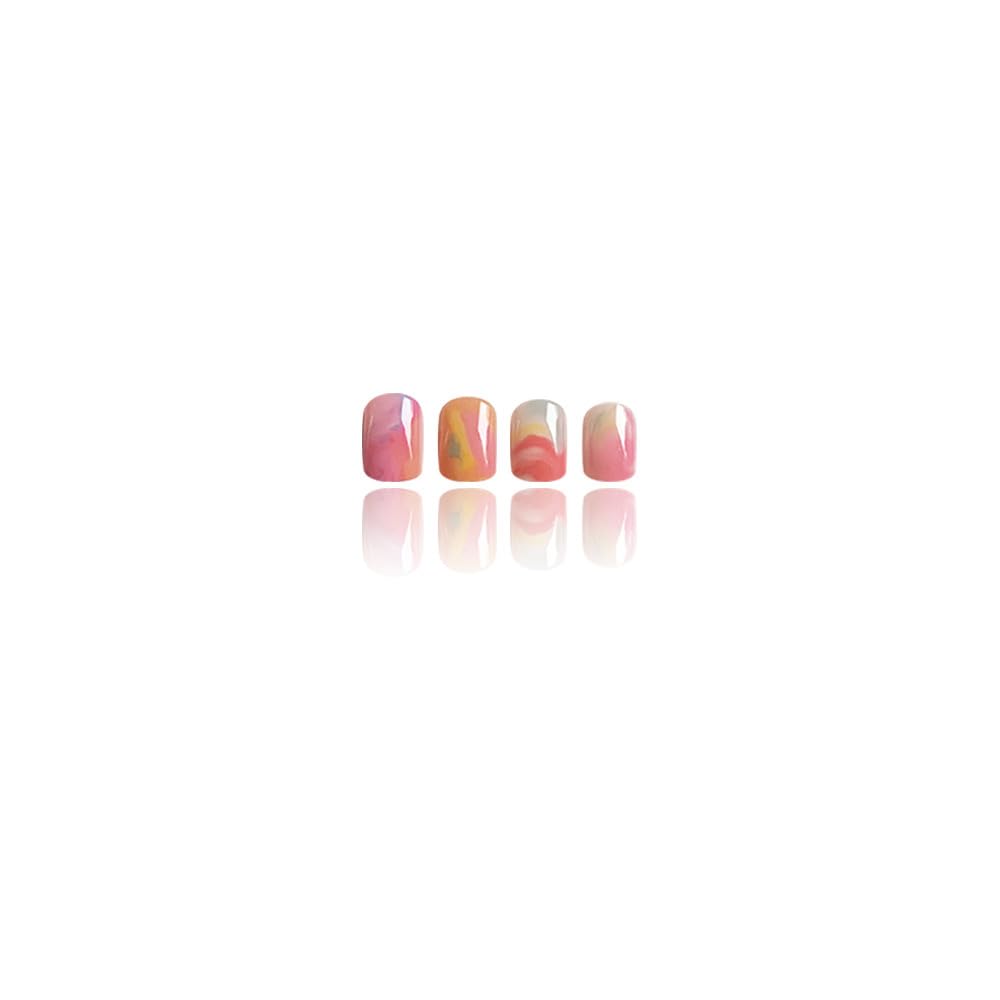 CTTHNBD Short Press on Nails Square - Ombre Fake Nails with Colorful Design - Cute, Glossy Stick on False Nails - for Women 24 Pcs
