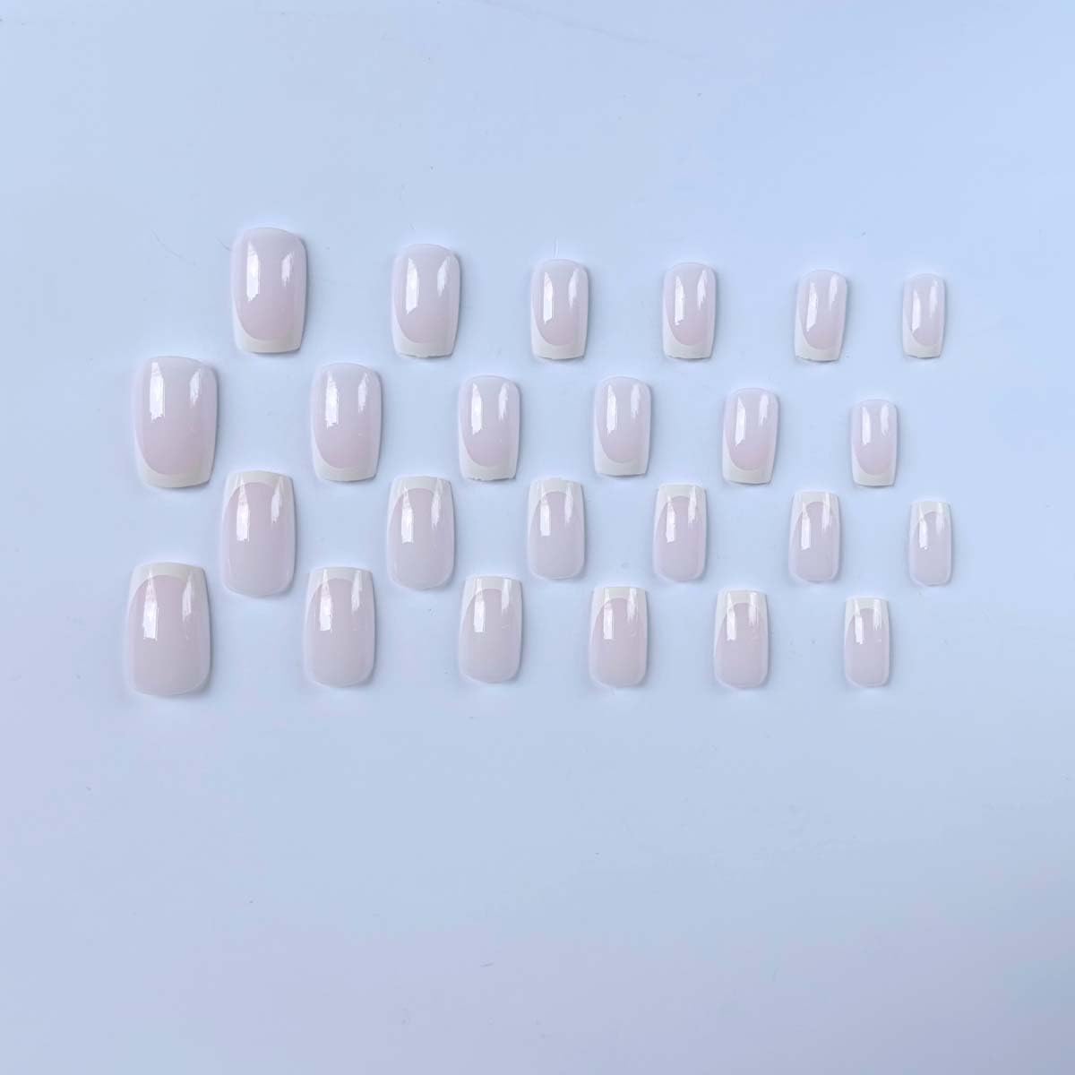 24 Pcs Classic Press on Nails Short Square White French Tip Fake Nails Press ons Nail Tips, LINMEIZAI Glossy Stick on Nails Acrylic Nail Kit with Nude Pink Design False Nails Nail Art for Women