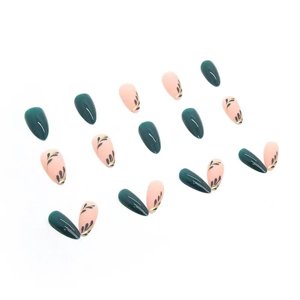 Magrace Press on Nails Medium Almond Fake Nails French Tips False Nails with Designs 24 pcs Stick on Nails for DIY