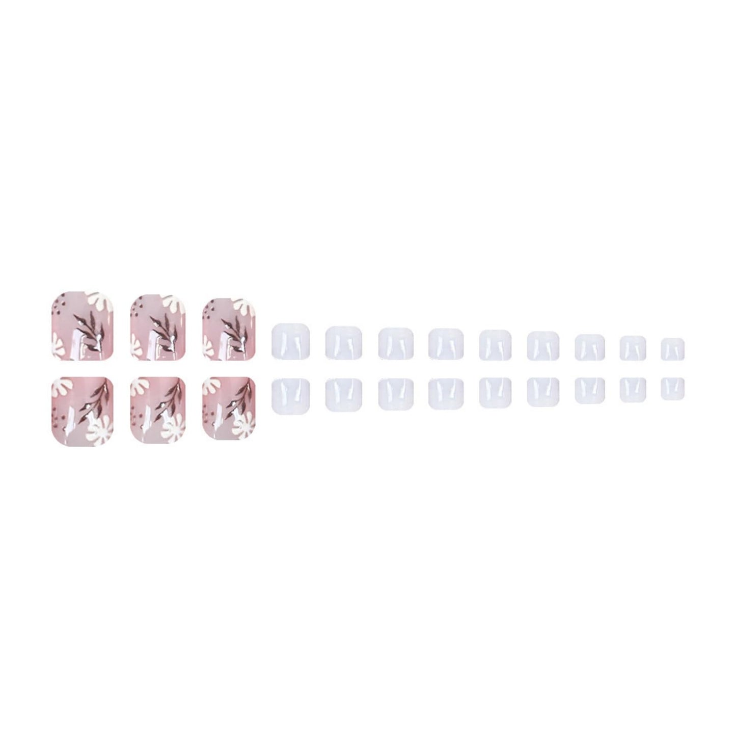 Flower Press on Toenails Short Square Fake Toe Nails Cute False Toenails Glossy Full Cover Acrylic Glue on Toenails Leaf Toe Nails Artificial Stick on Toenails for Women Manicure 24 Pcs