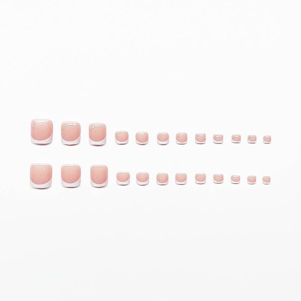 HPYFOI 48 Pcs French Tip Press on Nails & Toenails Set, Short Square & Press on Nails, Glossy Acrylic Nails, Stick on Nails for Women, Nail Decorations