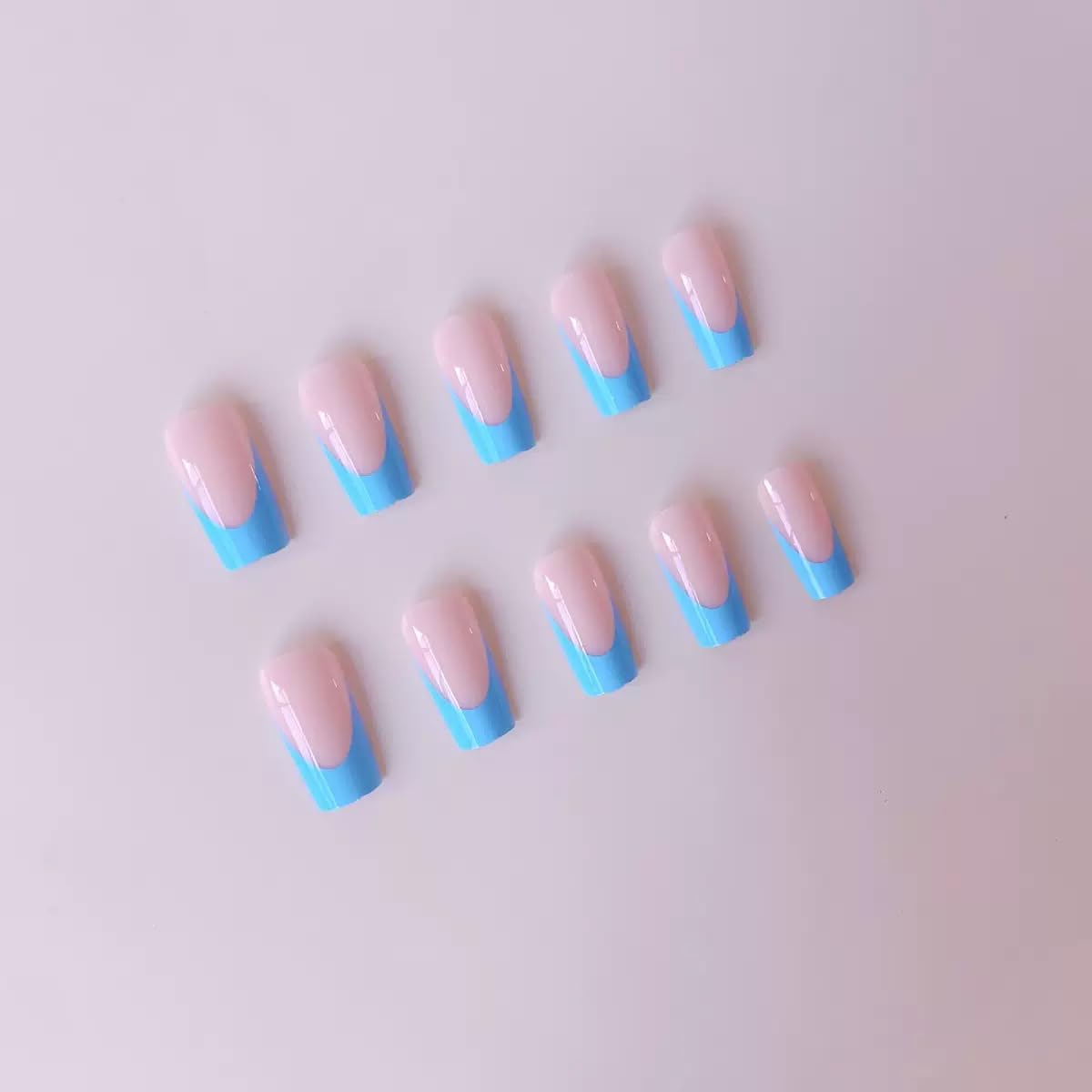 CTTHNBD Medium Press on Nails & Square Press on Toenails Set, Blue French Tip Fake Nails, Glossy False Toenails - for Women 48 Pcs