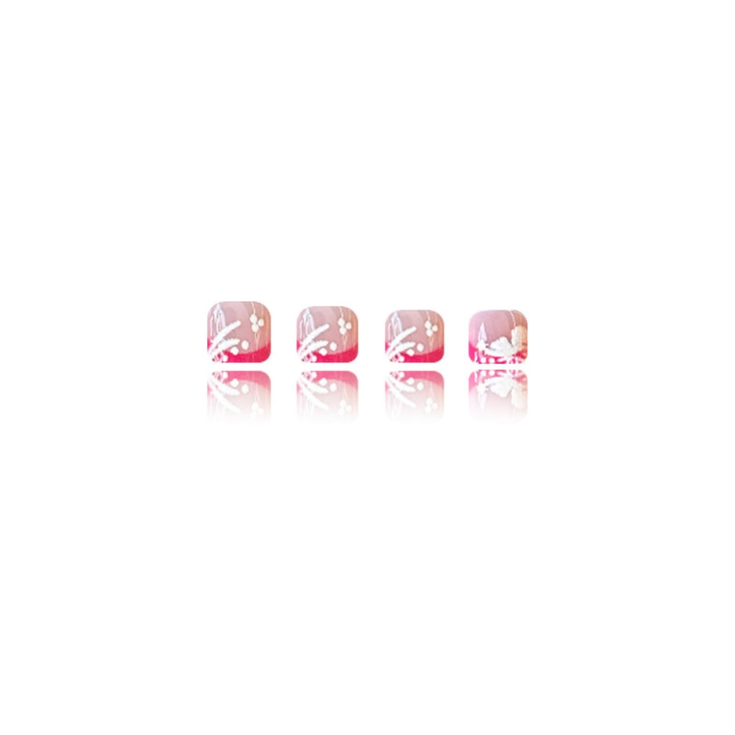 Pink French Press on Toenails Short Square Fake Toe Nails Flowers False Toenails Shiny Glossy Full Cover Acrylic Glue on Toenails Cute Toe Nails Artificial Stick on Toenails for Women 24 Pcs