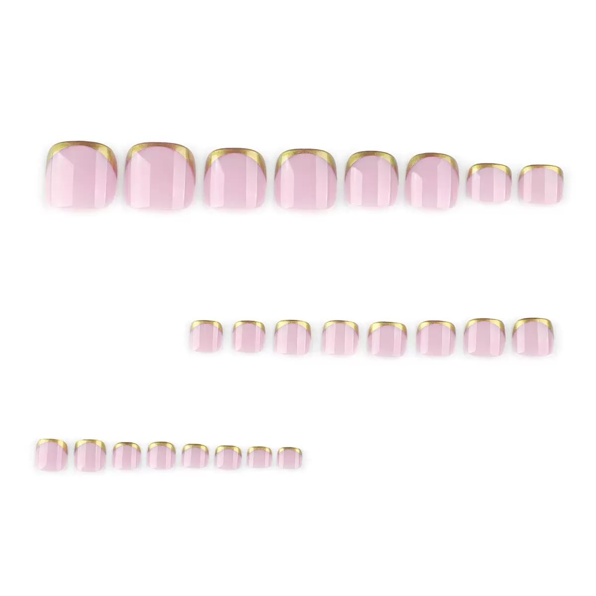 CTTHNBD Press on Toenails - Gold French Tip Fake Toenails - Elegant, Glossy, Summer Press on Toe Nails - for Women 24 Pcs