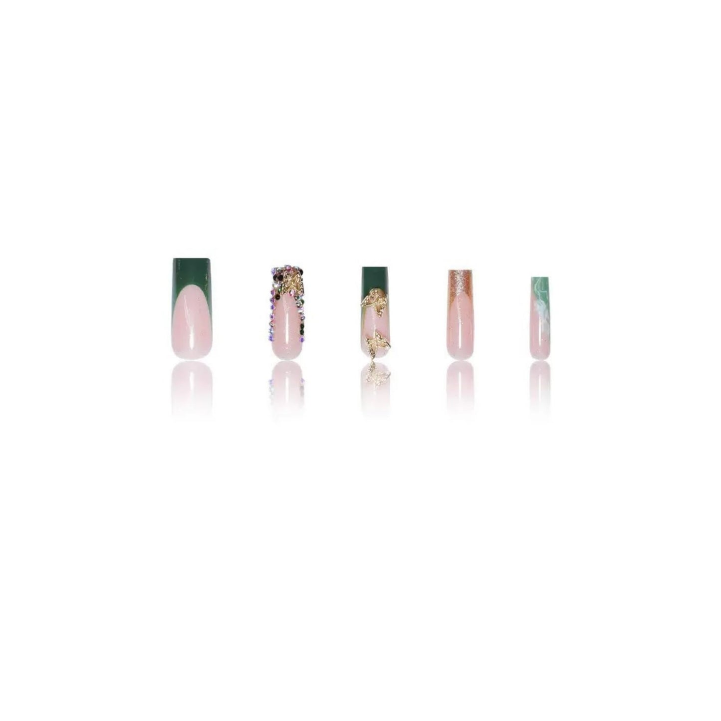 Press on Nails Long Square Green SEENEEY Stick on Nail 24pcs
