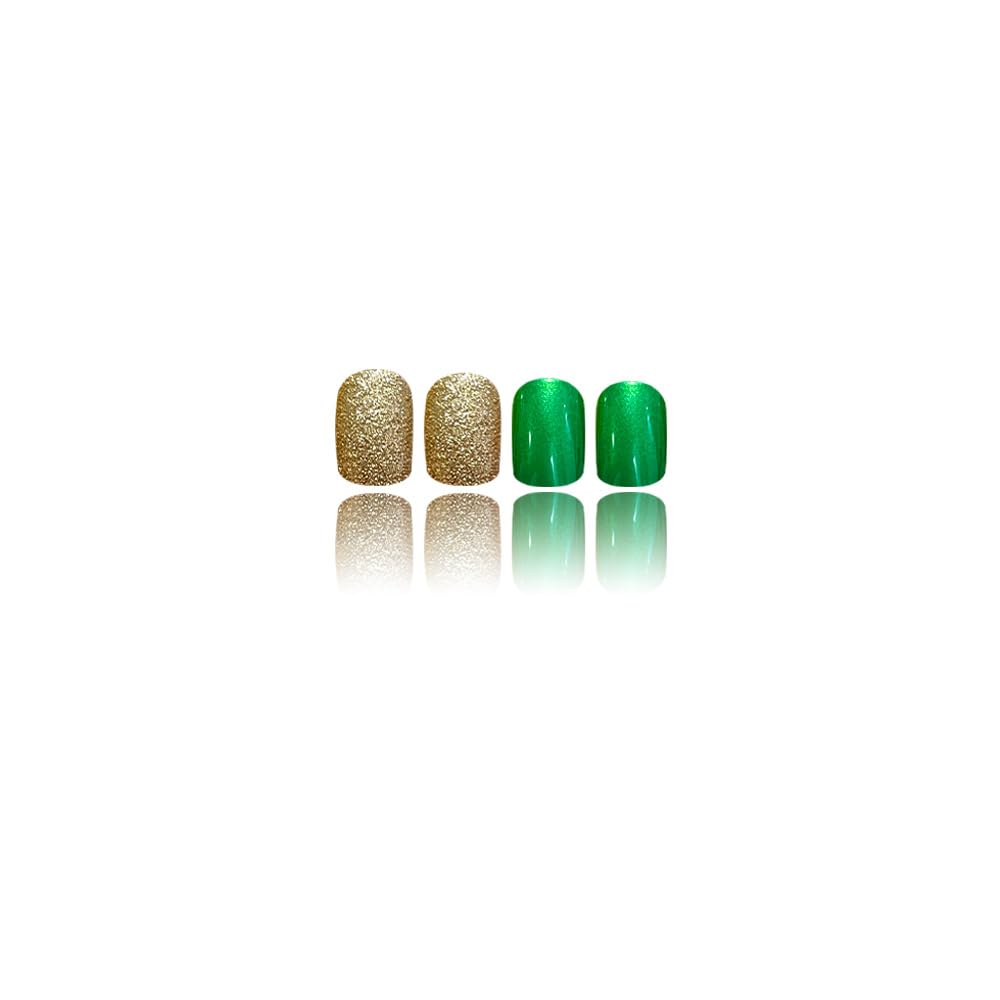 Christmas Green Press on Nails Short Fake Nails with Gold Glitter Designs Christmas Tree Full Cover False Nails for Women Winter Gradient Acrylic Nail Christmas Glue on Nails Holiday Kit 24Pcs