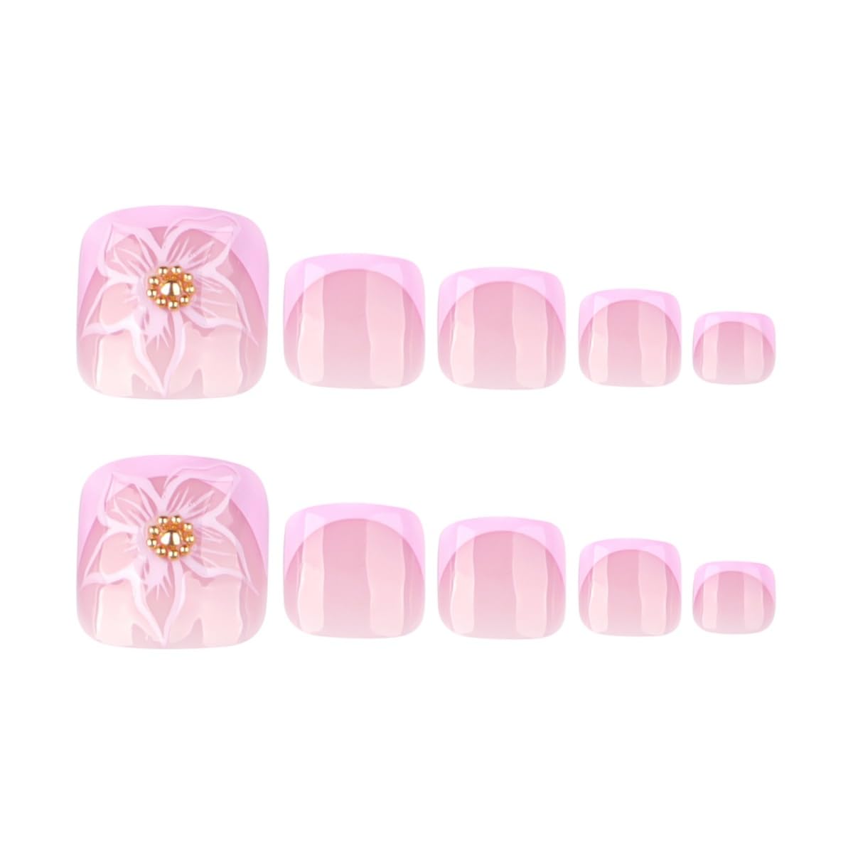 Pink Press on Toenails Short Square French Tips Fake Toe Nails Nude Flower Designs False Toe nails Full Cover Glue on Toenails Summer Floral Glossy Acrylic Toe Nails for Women DIY Manicure 24Pcs