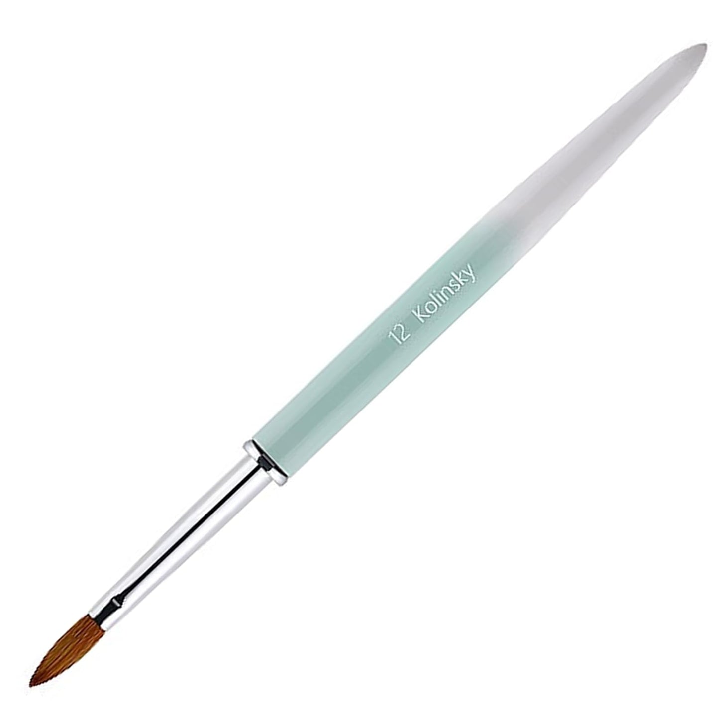 100% Pure Kolinsky Acrylic Nail Brush Size 12, Hair Acrylic Crystal Ombre White Green with Silver Ferrule Round Shaped for Women Girls Manicure Tools Accessories