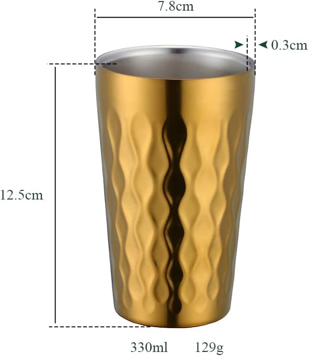 10oz Stainless Steel Cup Set, 2Pcs Double Wall Metal Cup，Vacuum Stackable Insulated Portable Drinking Tumblers Unbreakable Glasses，for Home Outdoor Restaurant (Gold)