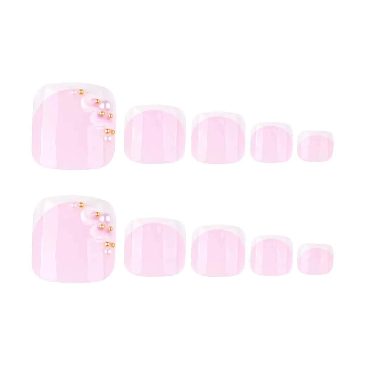 CTTHNBD Press on Toenails - Pink Fake Toenails with Flower Design - White French Tip Press on Toe Nails - for Women 24 Pcs