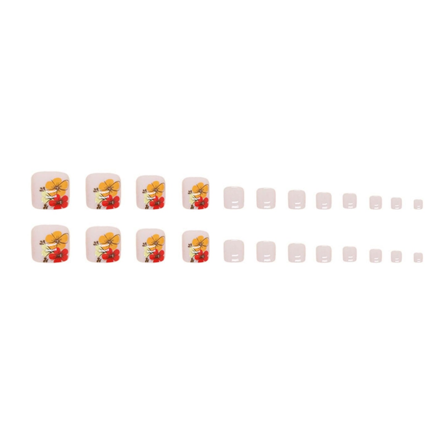 Flower Press on Toenails Short Square Fake Toe Nails Summer False Toenails Glossy Full Cover Acrylic Glue on Toenails Cute Toe Nails Artificial Stick on Toenails for Women Manicure 24 Pcs