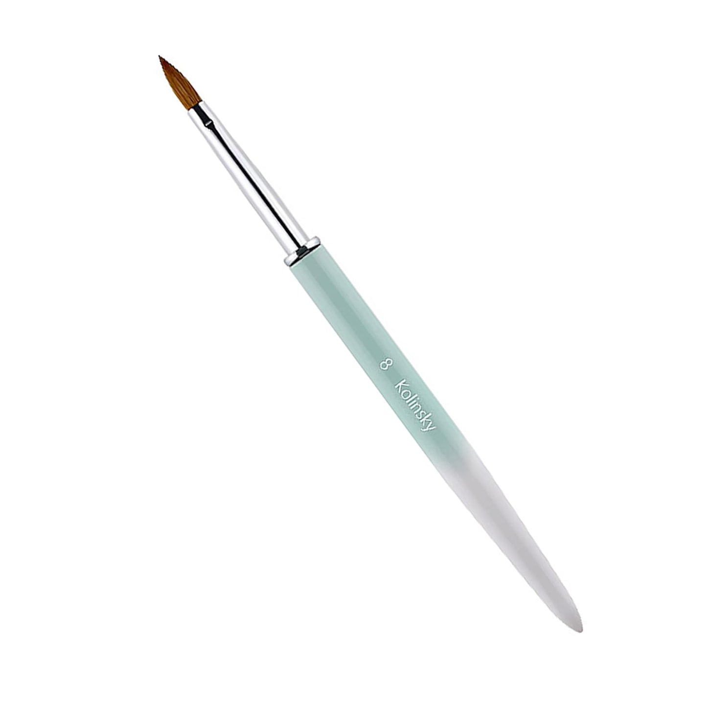 Acrylic Nail Brush Size 8#, 100% Pure Kolinsky Hair Acrylic Crystal Ombre White Green with Silver Ferrule Round Shaped for Women Girls Manicure Tools Accessories