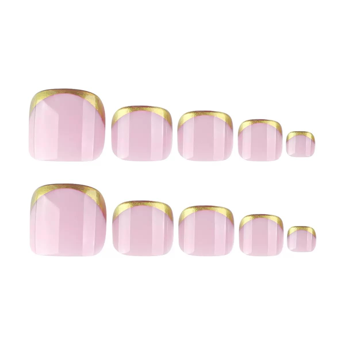 CTTHNBD Press on Toenails - Gold French Tip Fake Toenails - Elegant, Glossy, Summer Press on Toe Nails - for Women 24 Pcs