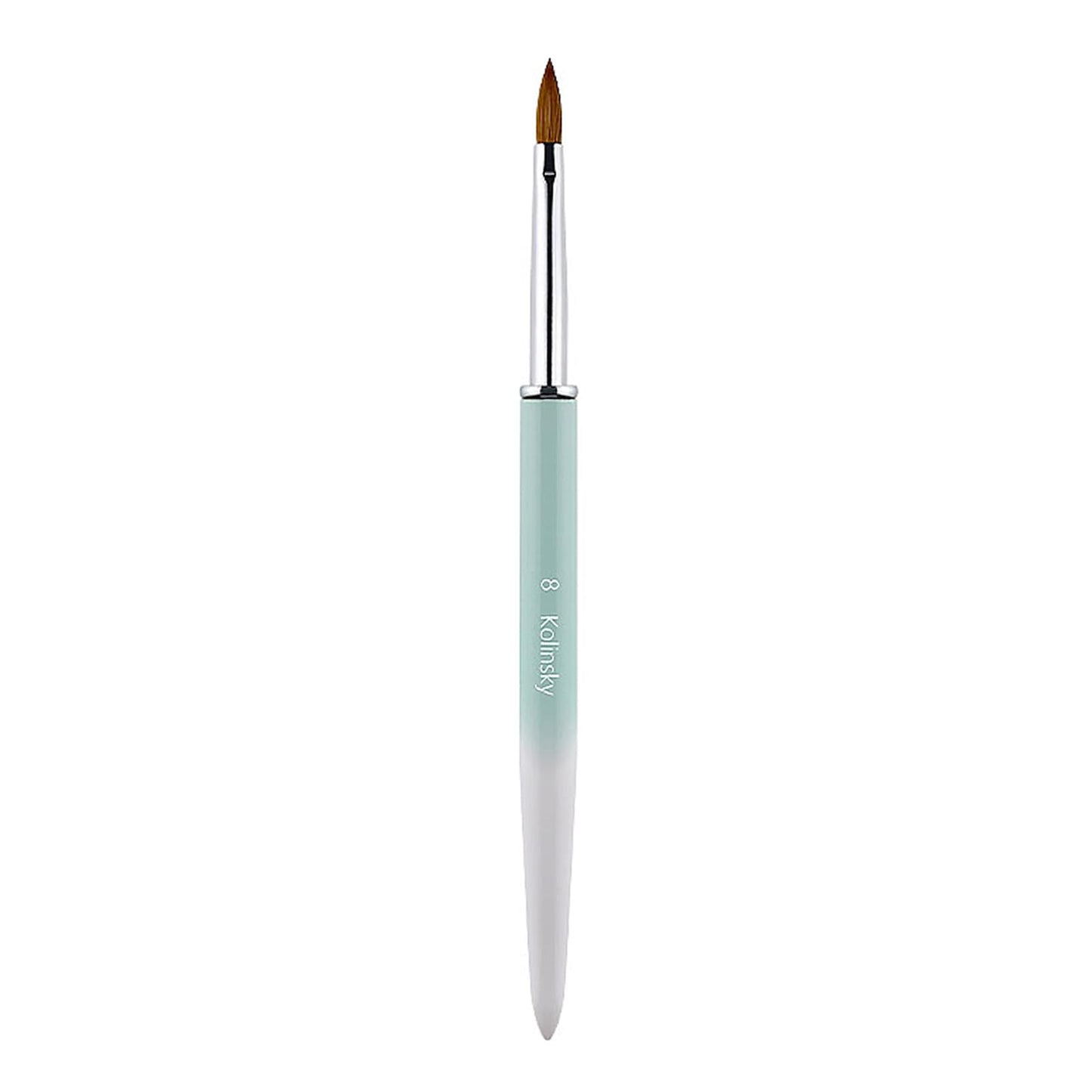Acrylic Nail Brush Size 8#, 100% Pure Kolinsky Hair Acrylic Crystal Ombre White Green with Silver Ferrule Round Shaped for Women Girls Manicure Tools Accessories