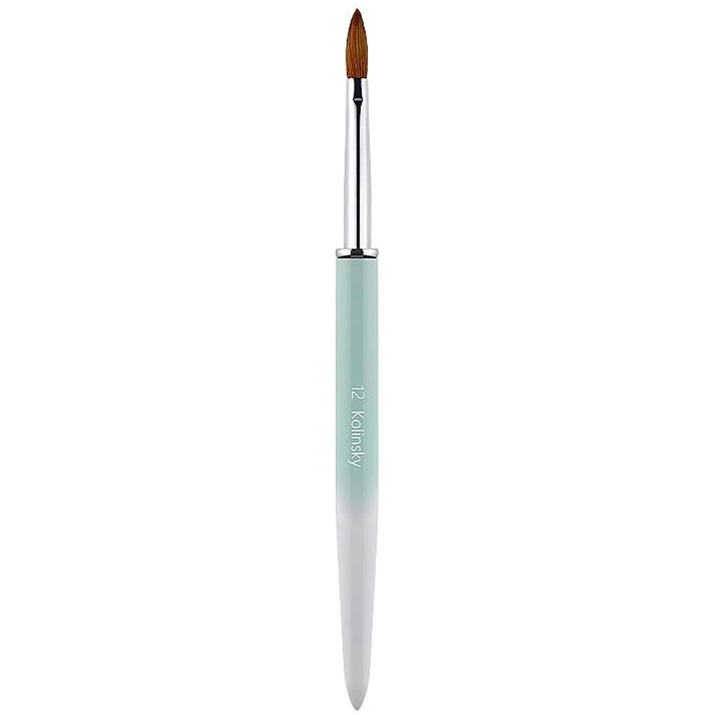 100% Pure Kolinsky Acrylic Nail Brush Size 12, Hair Acrylic Crystal Ombre White Green with Silver Ferrule Round Shaped for Women Girls Manicure Tools Accessories
