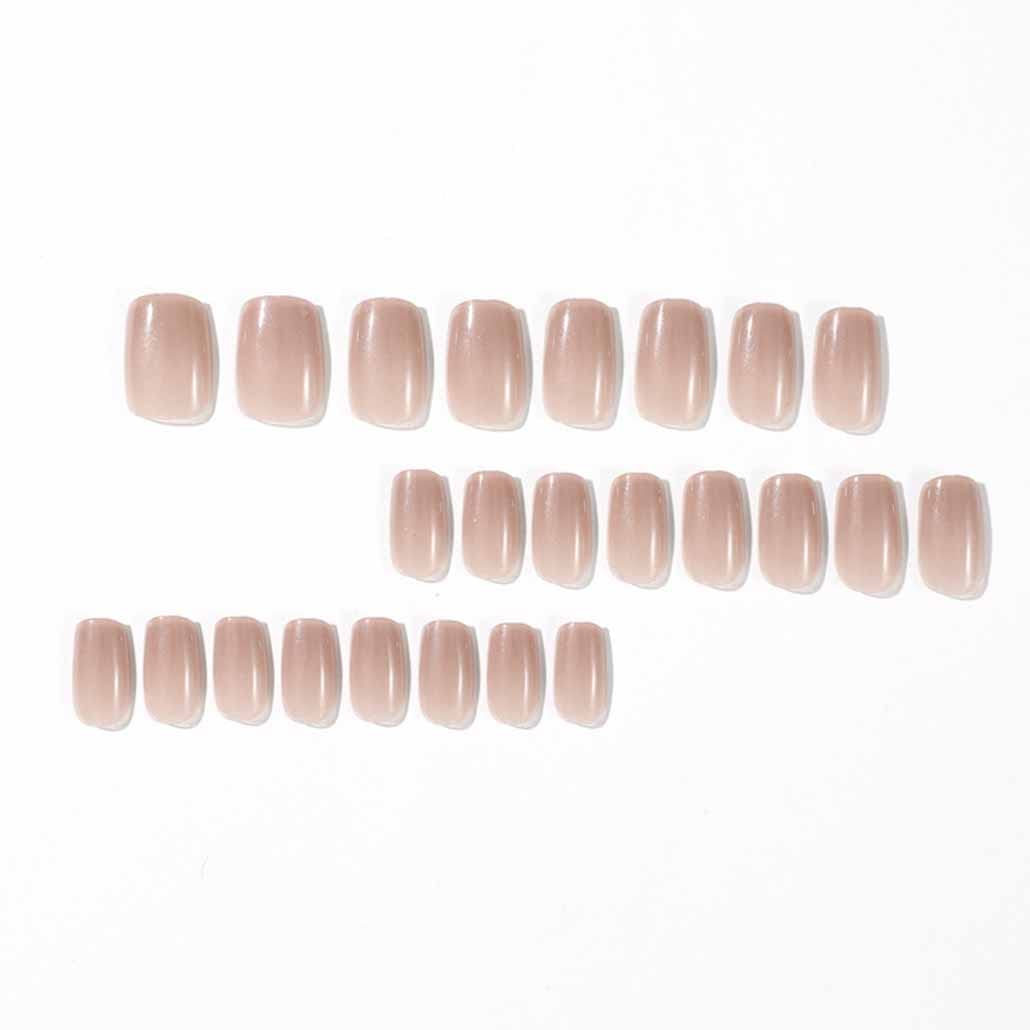 Foccna Nude Fake Nails Square Press on Nails Daily Wear Artificail Nails Acrylic Full Cover Shiny False Nails Tips for Women and Girls 24 pcs