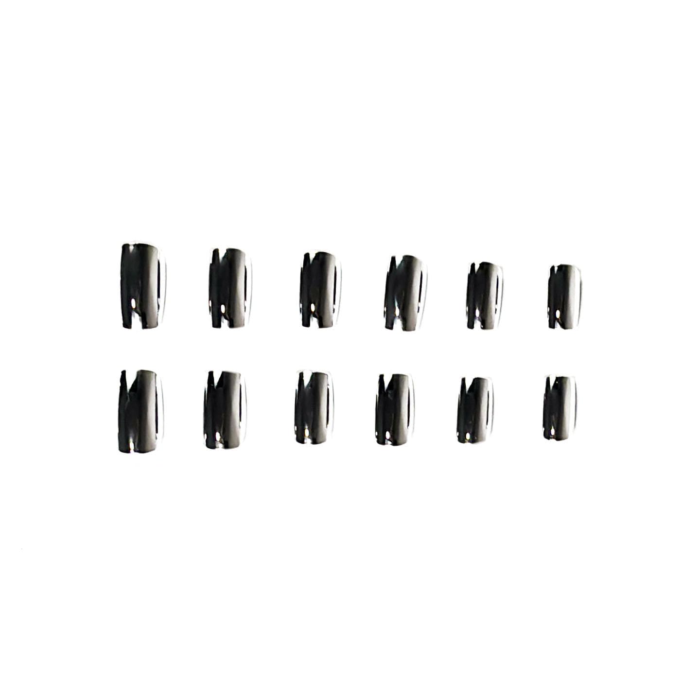 Silver Press on Nails Square - Medium Fake Nails with Chrome Design - Solid Color Full Cover Stick on False Nails - for Women 24 Pcs