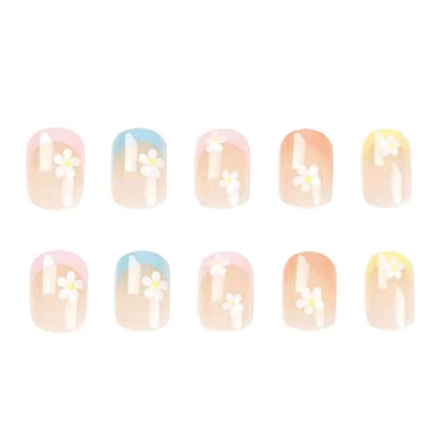 Hkanlre Square French Press on Nails Short Cute Fake Nails Acrylic Flower False Nails for Women and Girls 24PCS