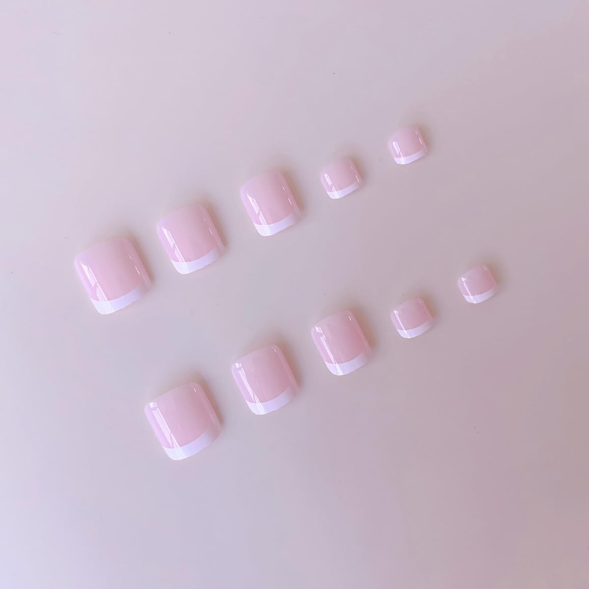 48 Pcs White French Tip Press on Nails Medium Square & Press on Toenails Set Pink Nail Press ons with Deep French Tip Designs Glossy Fake Nails Acrylic Nails Stick on Nails for Women Nail Decorations