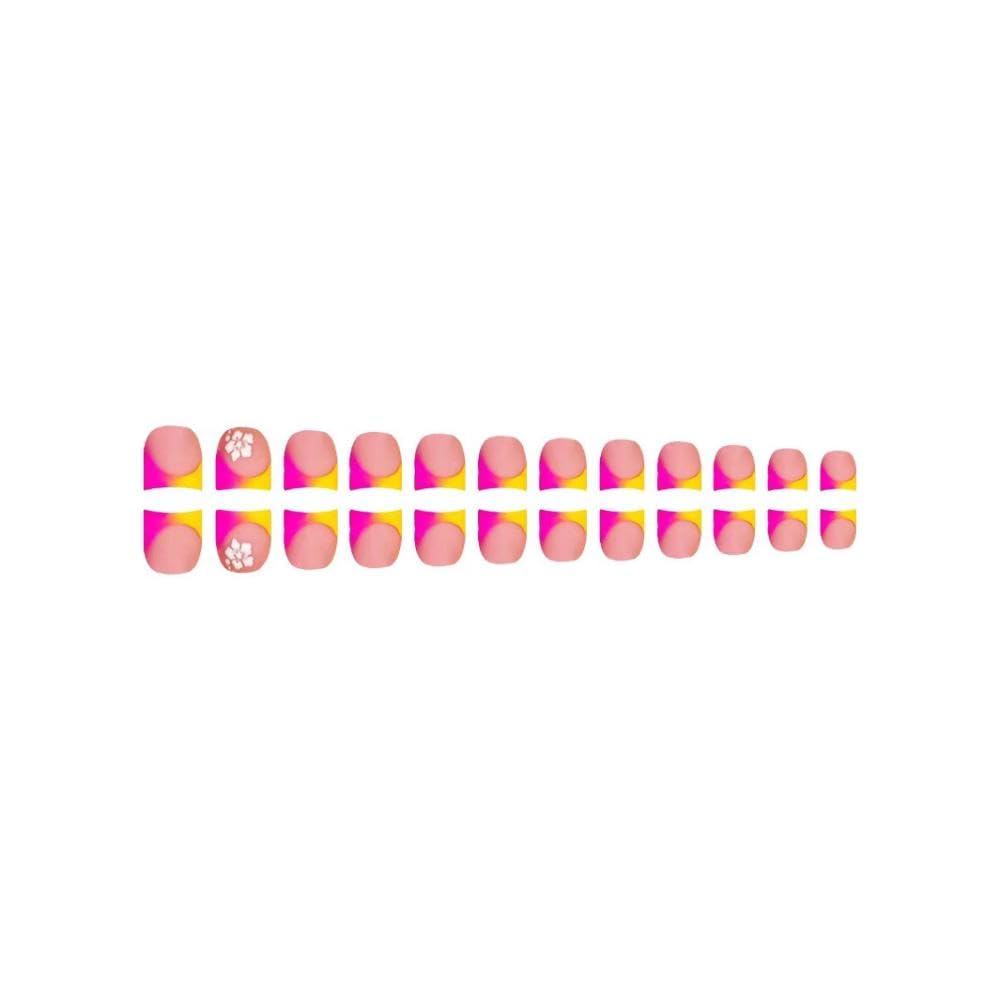 48Pcs Gradient Orange Pink French Tips Press on Toenails Water Ripple Press on Nails Long Square False Nails with Ombre Designs Fake Toe Nail Press Ons Glossy Summer Nails for Women Girls DIY Manicure