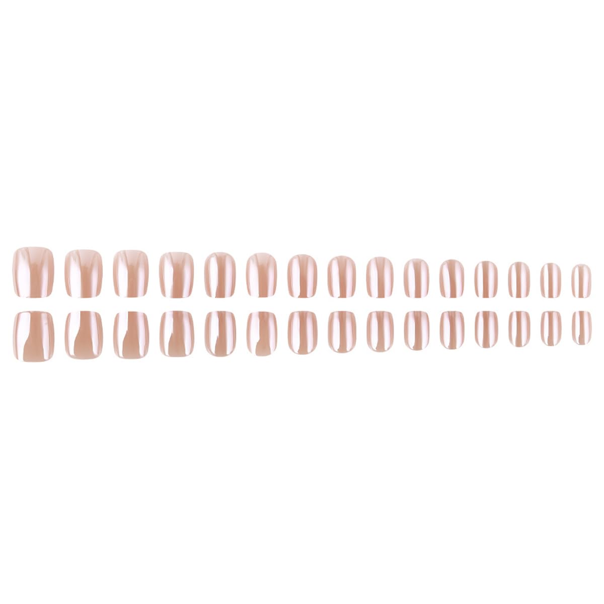 Short Press on Nails Square - Nude Chrome Fake Nails with Design, Reusable Artificial Glue on Nails for Women Manicure 24 Pcs