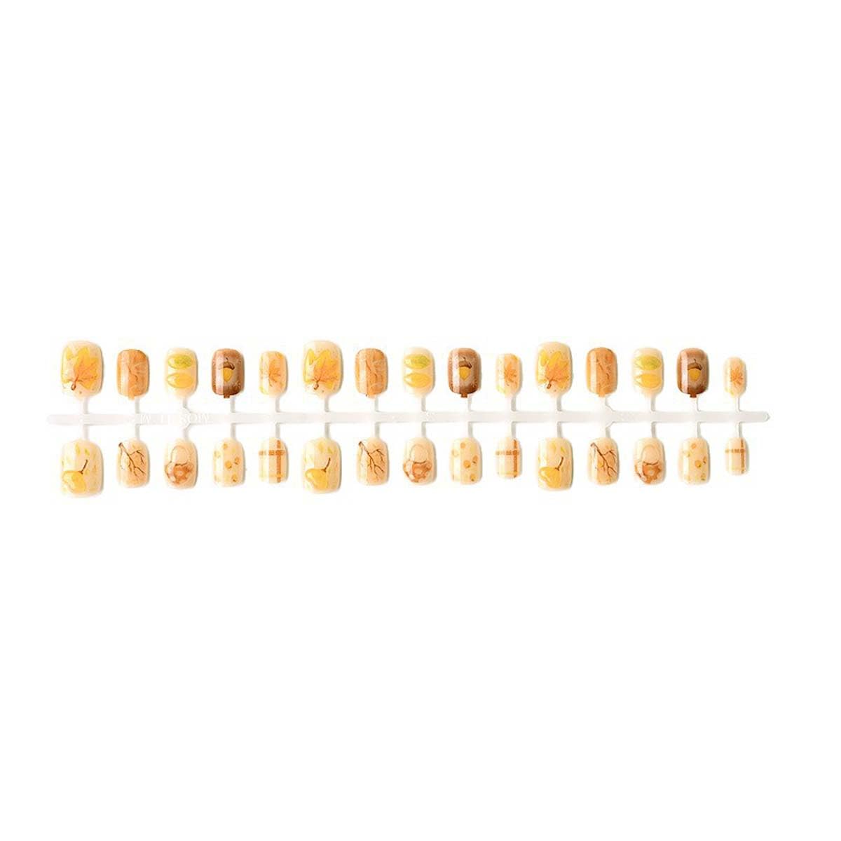 Fall Press on Nails Short Square Fake Nails Autumn Yellow Nails Press ons with Maples Mushroom Acorn Design,Reusable Artificial Nail Full Cover Glue on Nail Stick on Nails for Women Manicure 24 Pcs