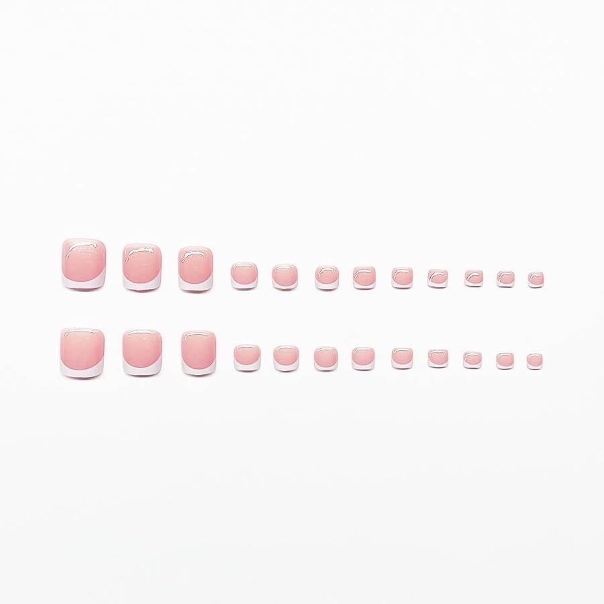 48 Pcs White French Tip Press on Nails Short Square & Press on Toenails Set Pink Nail Press ons with Deep French Tip Designs Glossy Fake Nails Acrylic Nails Stick on Nails for Women Nail Decorations
