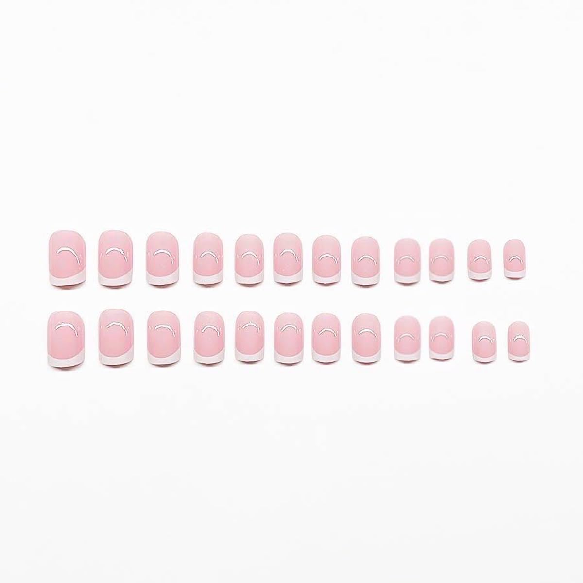 48 Pcs White French Tip Press on Nails Short Square & Press on Toenails Set Pink Nail Press ons with Deep French Tip Designs Glossy Fake Nails Acrylic Nails Stick on Nails for Women Nail Decorations