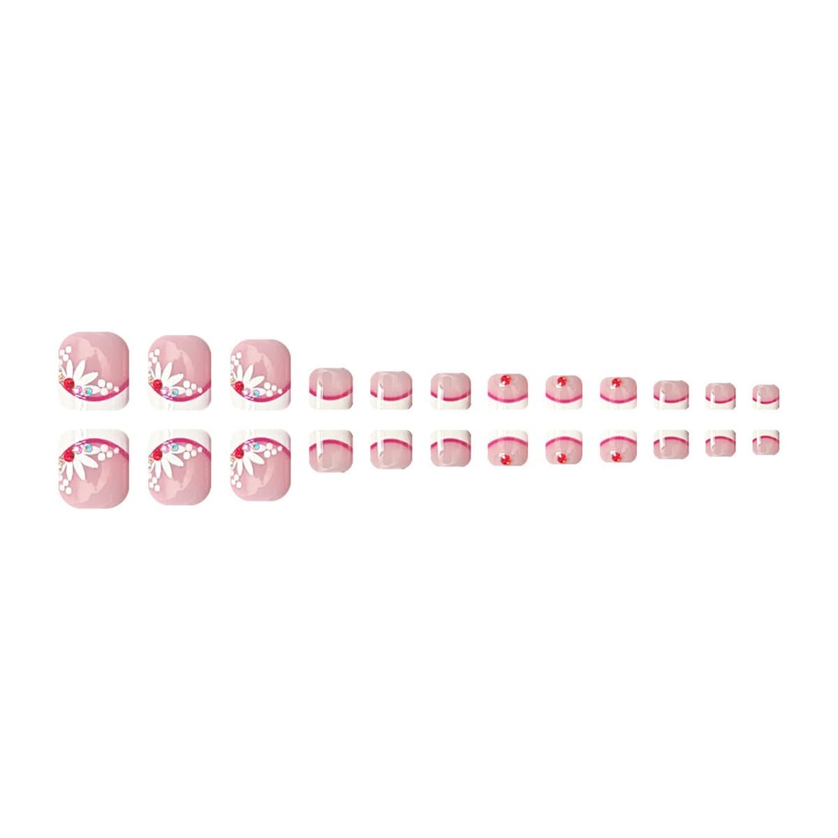 yefiuo Flowers Press on Toenails White Red French Toe Press on Nails Tips Kit Fake Toe Nails Press ons False Toenails Rhinestones Acrylic Glue on Nails Stick on Nails for Women Nail Supplies 24Pcs