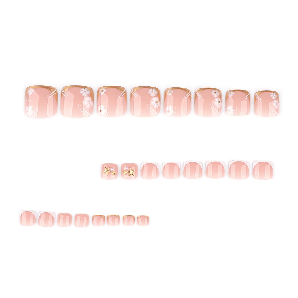 yefiuo Handmade Press on Toenails Gold French Toe Press on Nails Tips Kit Fake Toe Nails Press ons False Toenails Flower Starfish Acrylic Glue on Nails Stick on Nails for Women Nail Supplies 24Pcs