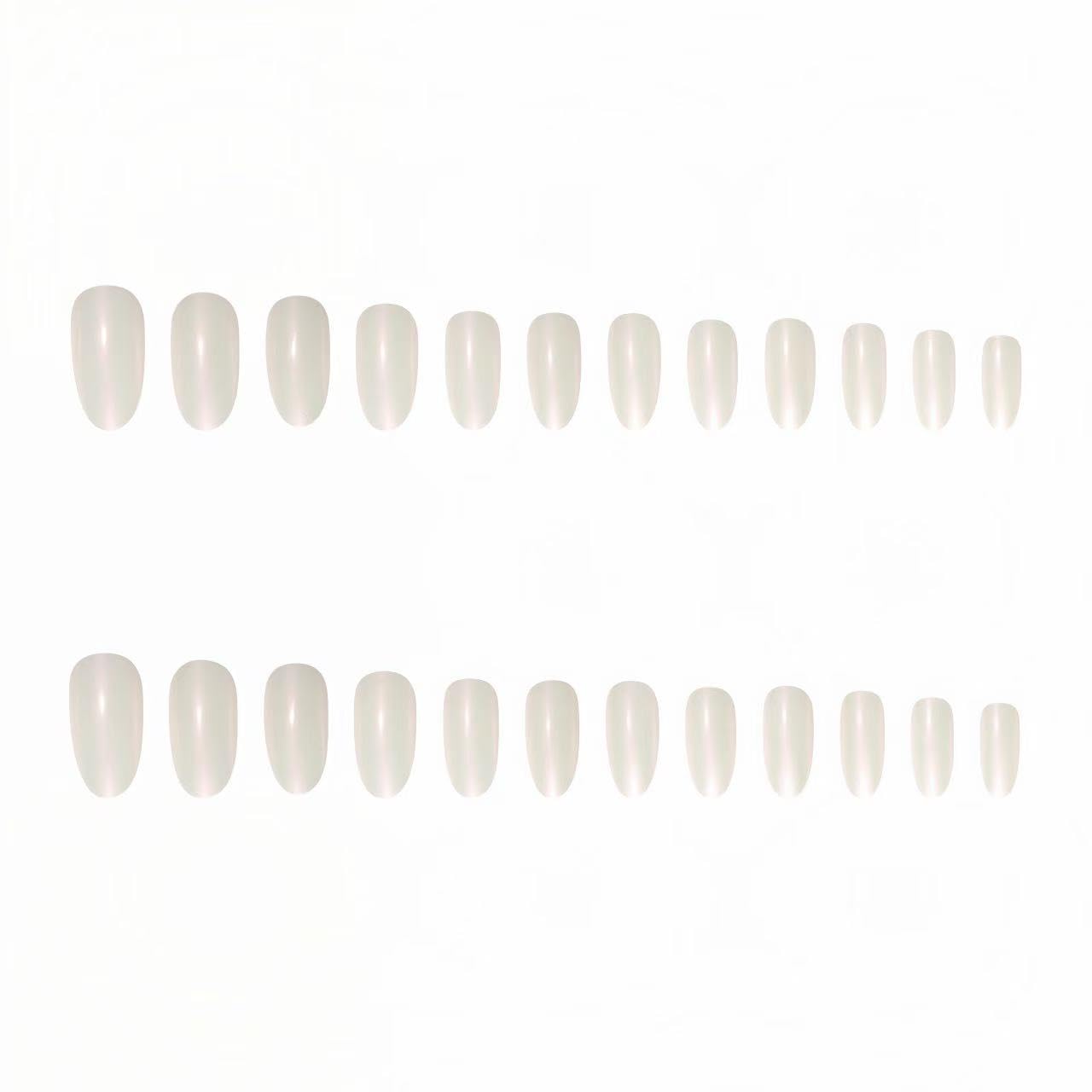 Pearl White Electroplated Press on Nails SHIQIXIANNV Almond Fake Nails Metallic Mirror False Nail Design Aurora White Glossy Acrylic Nails for Women Girl DIY Manicure Decoration 24Pcs
