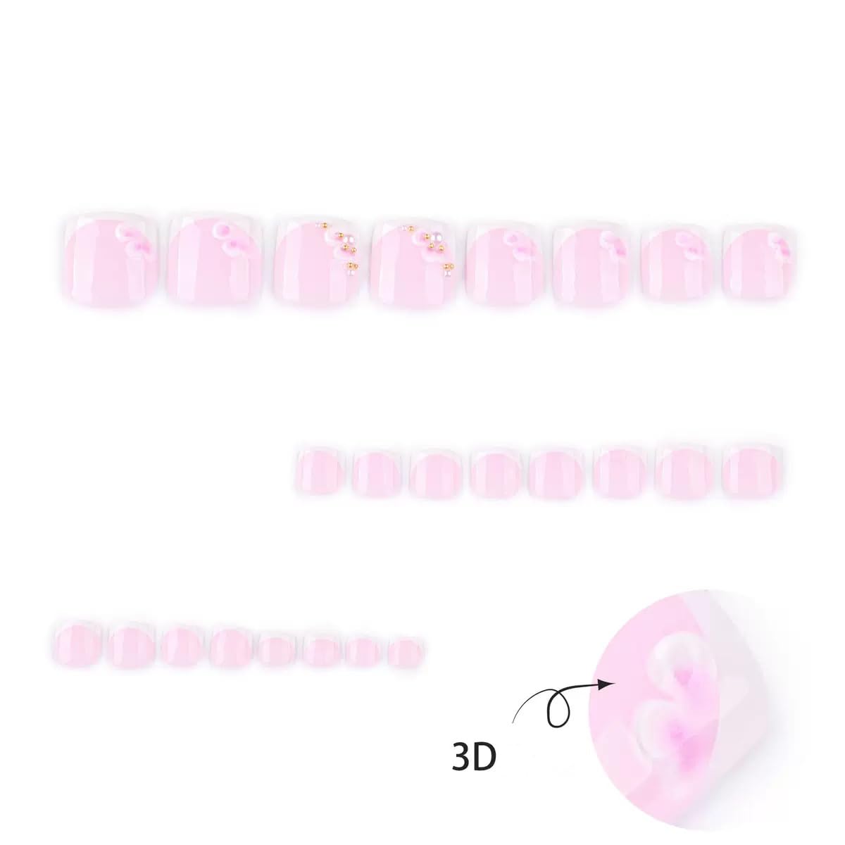 CTTHNBD Press on Toenails - Pink Fake Toenails with Flower Design - White French Tip Press on Toe Nails - for Women 24 Pcs