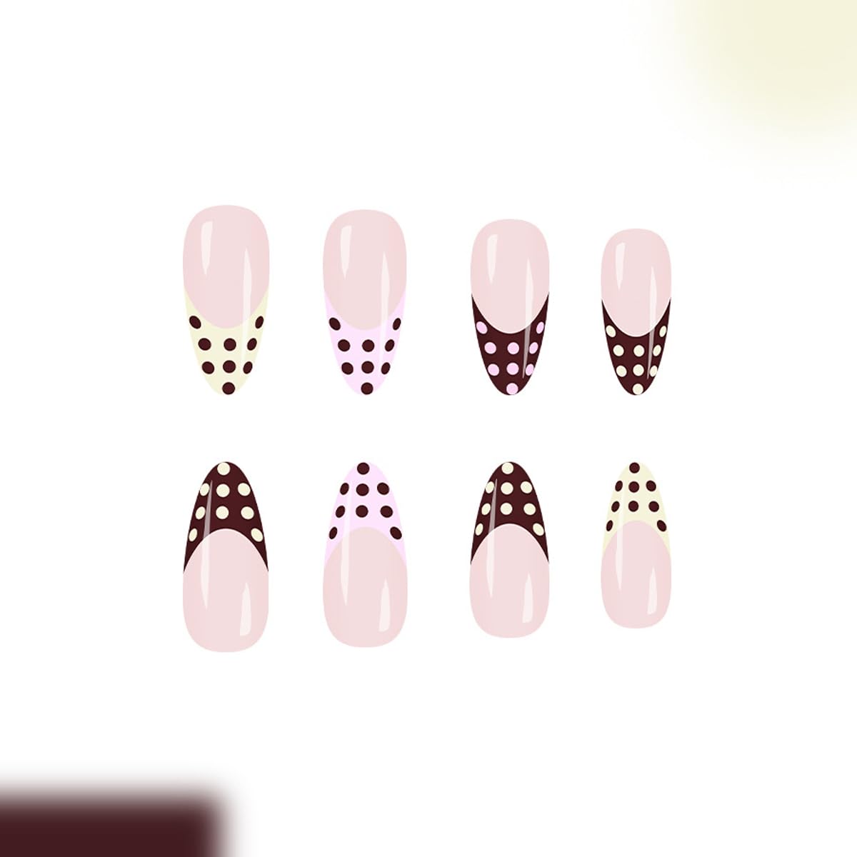 Polka Dot French Tip Press on Nails Medium Almond Fake Nails Yellow Red Pink French Tip Design Full Cover Glossy Colorful Glue on Nails for Women 24PCS