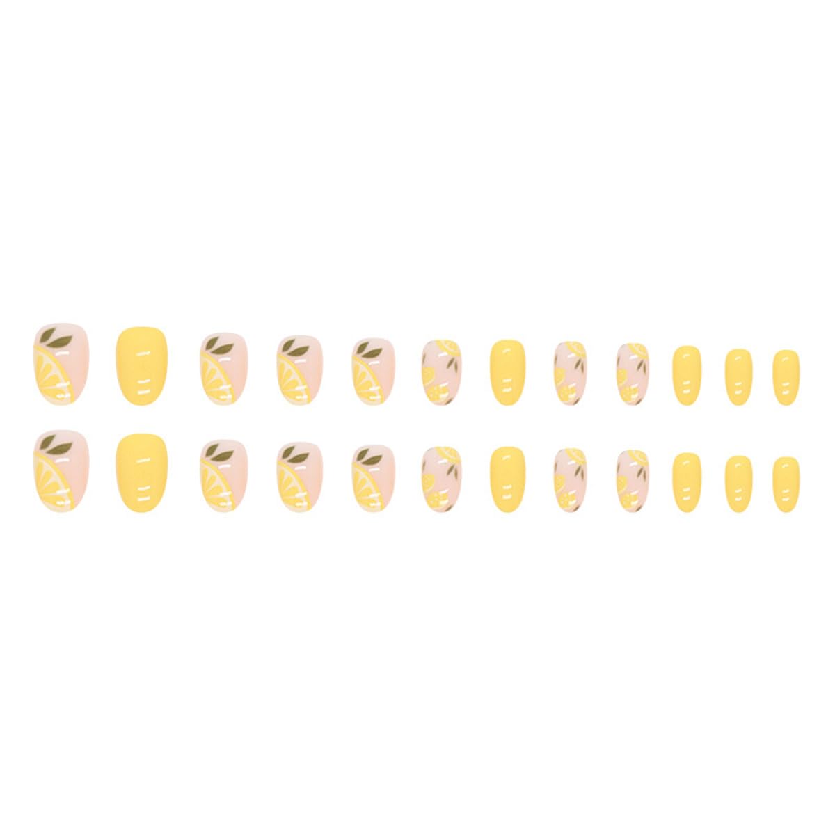 Summer Lemon Press on Nails Short Oval Fake Nails Yellow False Nails Press ons with Design Reusable Artificial Nails Glossy Full Cover Glue on Nails Stick on Nails for Women Girls Manicure 24Pcs