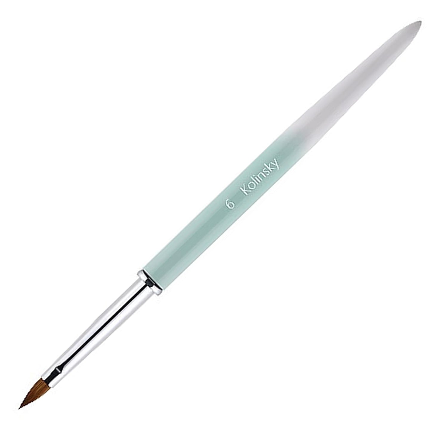100% Pure Kolinsky Acrylic Nail Brush Size 6, Hair Acrylic Crystal Ombre White Green with Silver Ferrule Round Shaped for Women Girls Manicure Tools Accessories