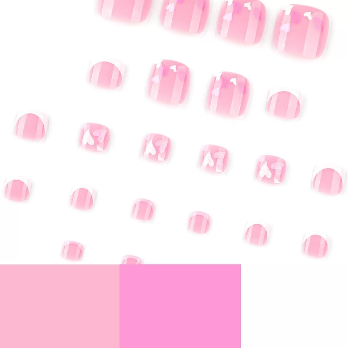 CTTHNBD Press on Toenails - White French Tip Fake Nails with Heart Lips Design - Short Square Press on Toe Nails - for Women 24 Pcs
