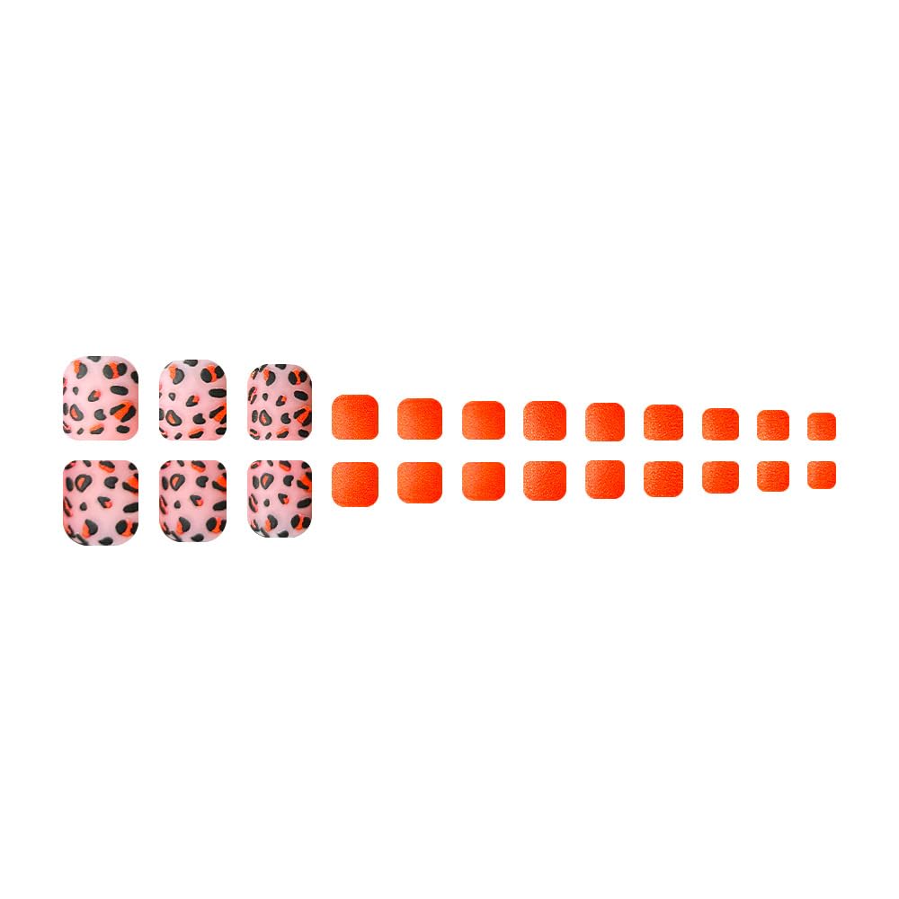 Red Press on Toenails Short Square False Toenails with Black Red Leopard Design Spring Stick on Toenail Glossy Summer Glue on Toenail Full Cover Red Fake Toe Nails for Women Girls Manicure 24Pcs