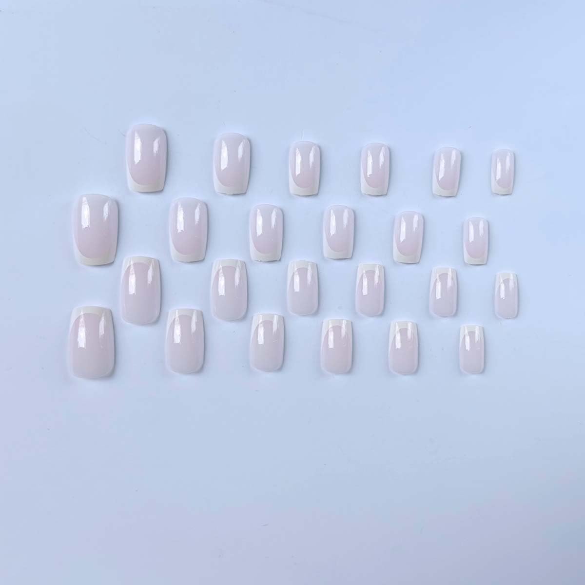 24 Pcs Classic Press on Nails Short Square White French Tip Fake Nails Press ons Nail Tips, LINMEIZAI Glossy Stick on Nails Acrylic Nail Kit with Nude Pink Design False Nails Nail Art for Women