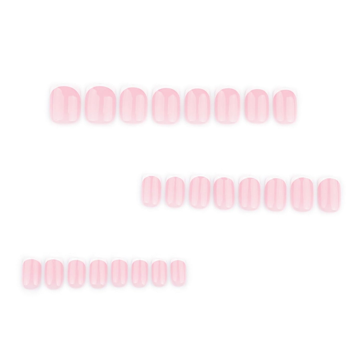 24 Pcs Square Press on Nails White French Tip Fake Nails with Designs Glossy Pink False Nail Stick on Nails Cute Petite Short Full Cover Pure Acrylic Nail for Women Manicure Decorations