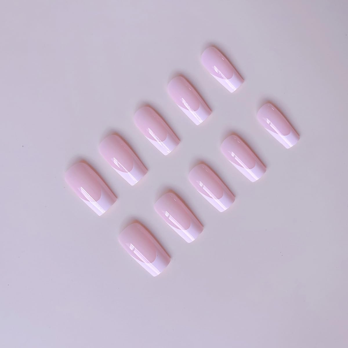 48 Pcs White French Tip Press on Nails Medium Square & Press on Toenails Set Pink Nail Press ons with Deep French Tip Designs Glossy Fake Nails Acrylic Nails Stick on Nails for Women Nail Decorations