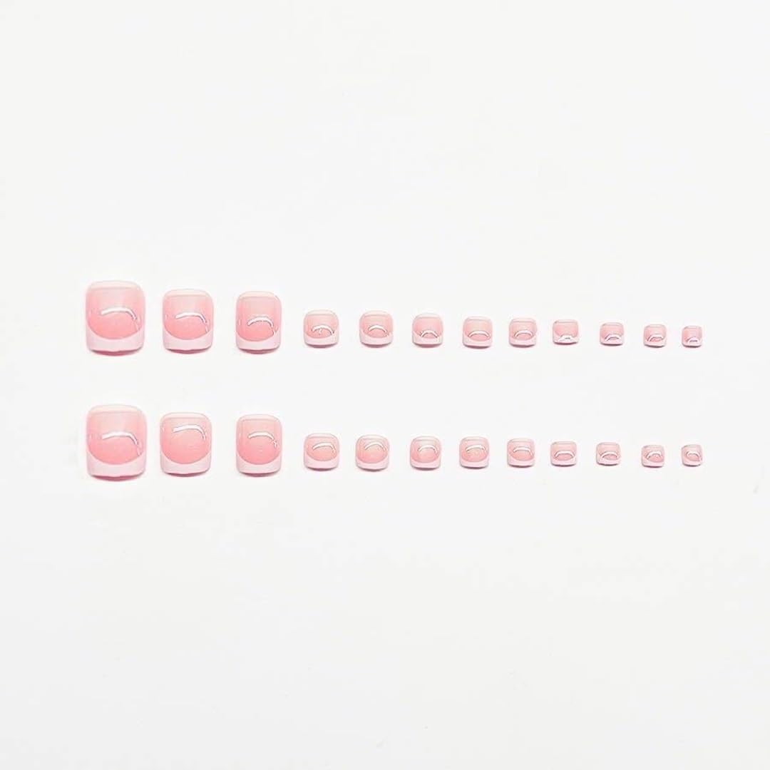 CTTHNBD Medium Press on Nails & Square Press on Toenails, White French Tip Fake Nails with Bow Design - for Women 48 Pcs
