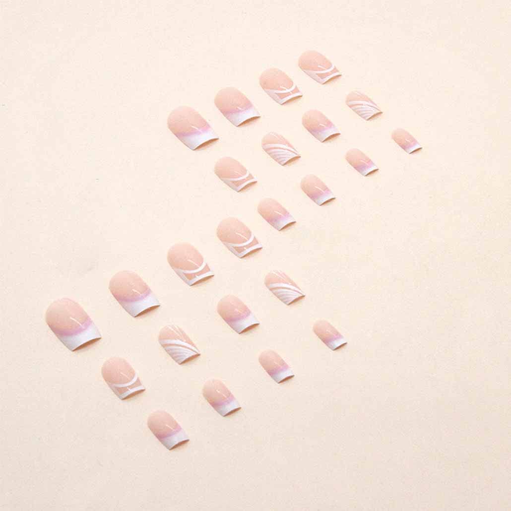 Foccna Pink French Press on Nails Medium, White Fake Nails Square Acrylic False Pink Nails,French Artificial Nails for Women and Girls,24 pcs
